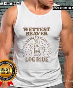 Pretty wet beaver on an amusement park log ride tank top, showcasing fun and vibrant wildlife-themed fashion.