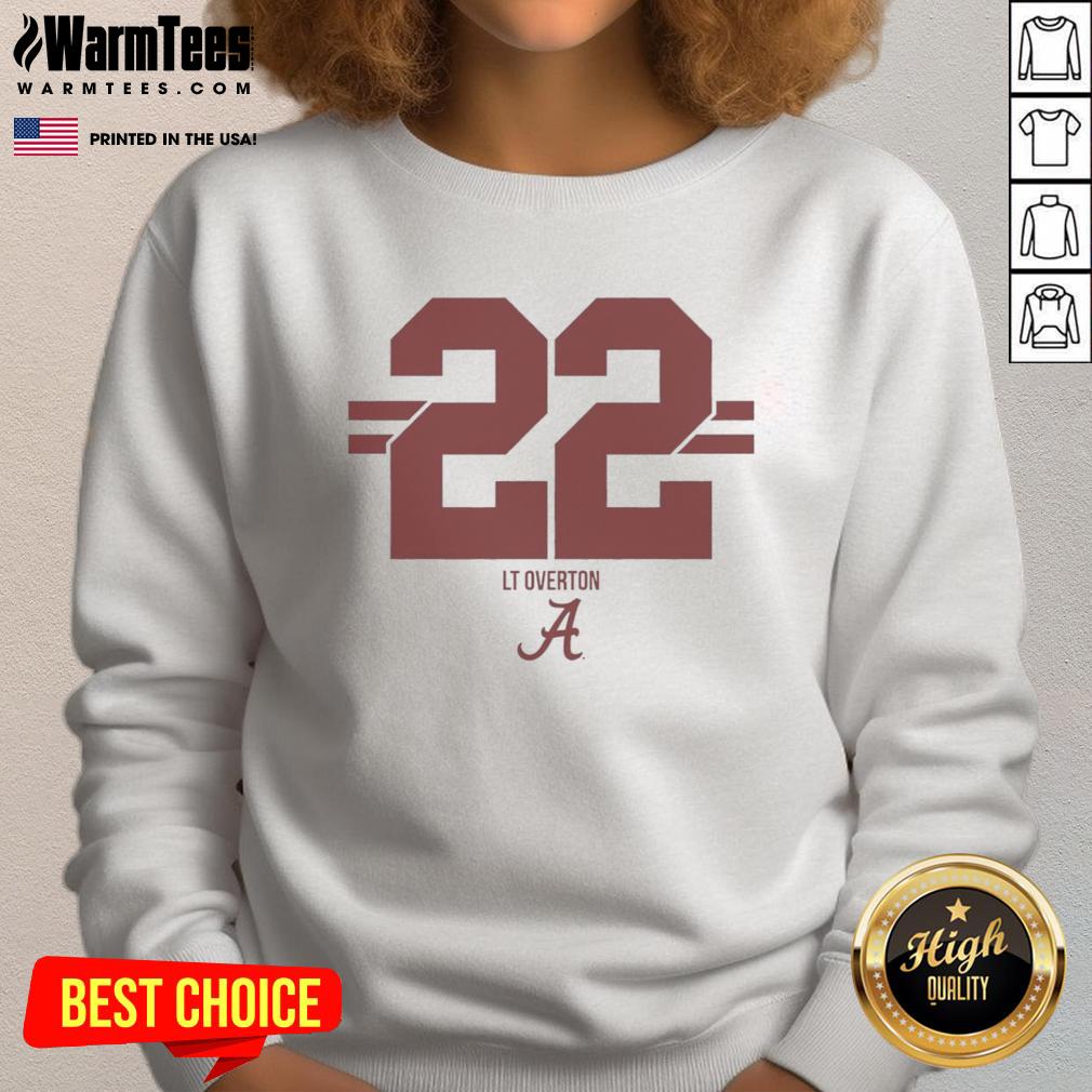 Top Alabama Crimson Tide Football Lt Overton #22 Stripe Sweatshirt Alt Text: Alabama Crimson Tide Football LT Overton 22 Stripe Sweatshirt featuring team colors and logo, perfect for fans.