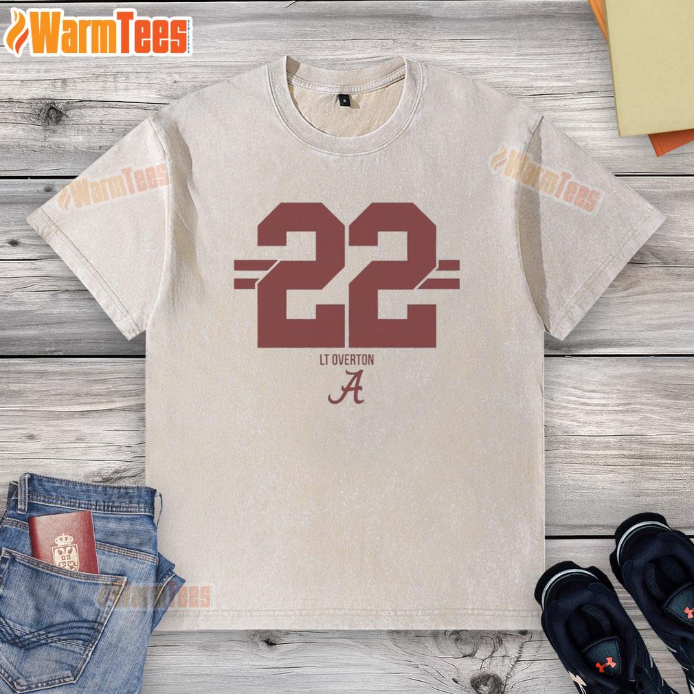 Top Alabama Crimson Tide Football Lt Overton #22 Stripe Washed T Shirt Alt Text: Top Alabama Crimson Tide Football LT Overton Stripe Washed T-Shirt featuring team colors and logo design.