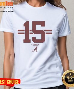 Alt Text: Top Alabama Crimson Tide football Ty Simpson 15 Stripe ladies tee featuring team colors and stylish design.