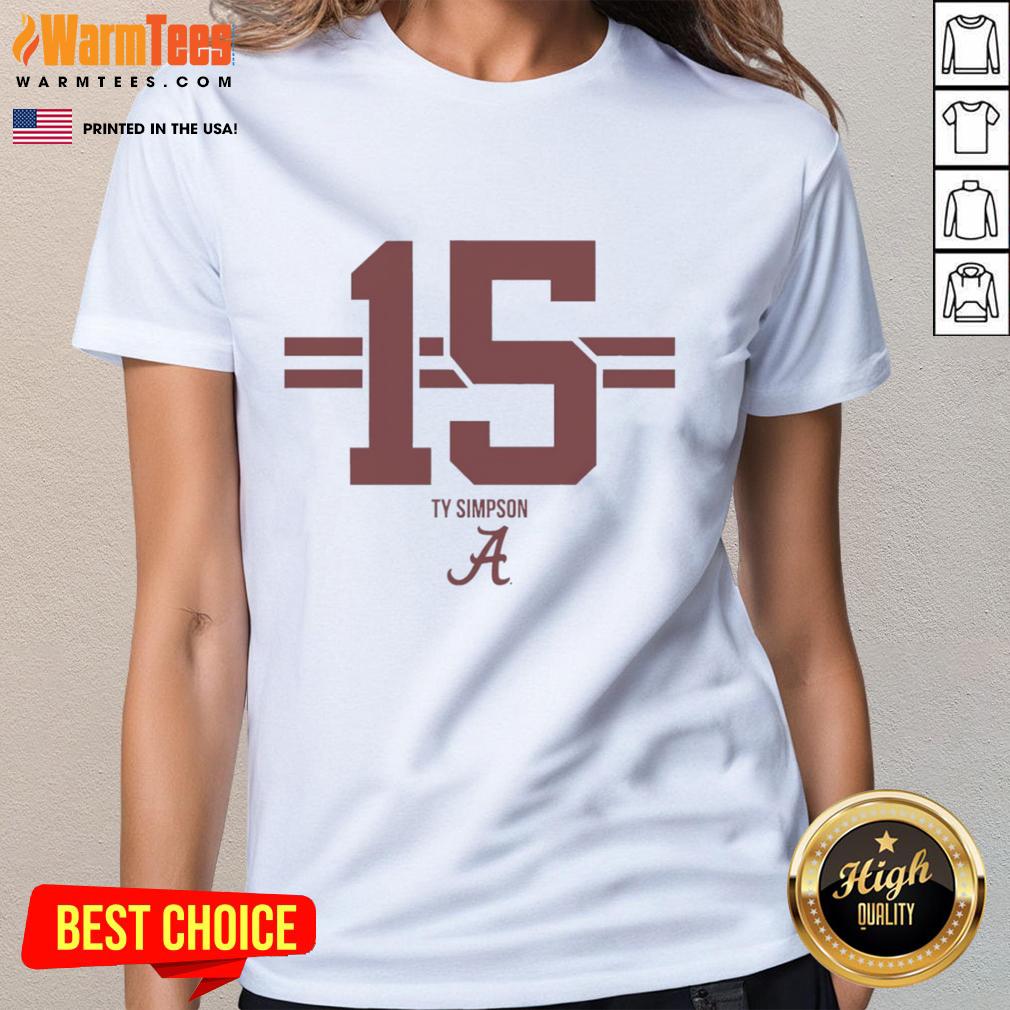 Top Alabama Crimson Tide Football Ty Simpson #15 Stripe Ladies Tee Alt Text: Top Alabama Crimson Tide football Ty Simpson 15 Stripe ladies tee featuring team colors and stylish design.