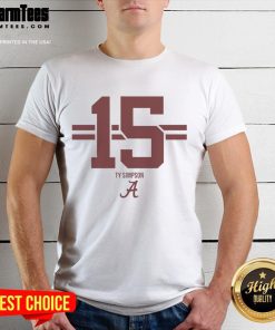 Alt Text: Top Alabama Crimson Tide Football Ty Simpson Stripe T-Shirt featuring bold team colors and stylish design.