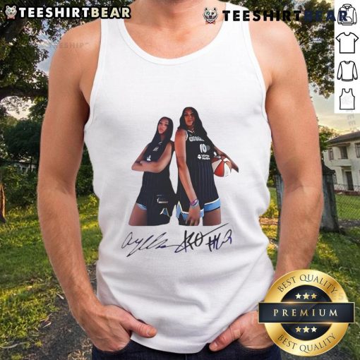 Top Angel Reese and Kamilla Cardoso in Chicago Sky Signature Tank Top, showcasing stylish basketball apparel.