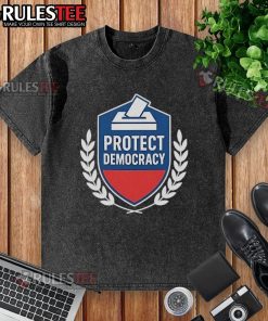 Top Anti-Maga Protect Democracy washed t-shirt with bold lettering, perfect for political activism and expressing values.