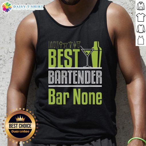 Top Best Bartender Bar None Neon Green Cocktail Shaker and Martini Glass Tank Top for bartending enthusiasts.