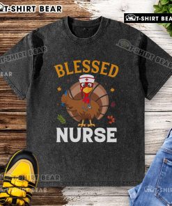 Top Blessed Nurse Turkey Thanksgiving Washed T-Shirt featuring a festive turkey design for nurses celebrating Thanksgiving.