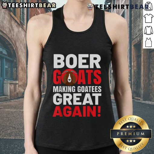 Alt Text: Top Boer Goats Making Goatess Great Again tank top featuring playful goat graphics and vibrant colors.