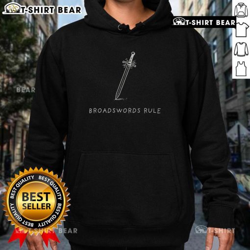 Top Broadswords Rule hoodie featuring a unique sword graphic, perfect for sword enthusiasts and stylish casual wear.