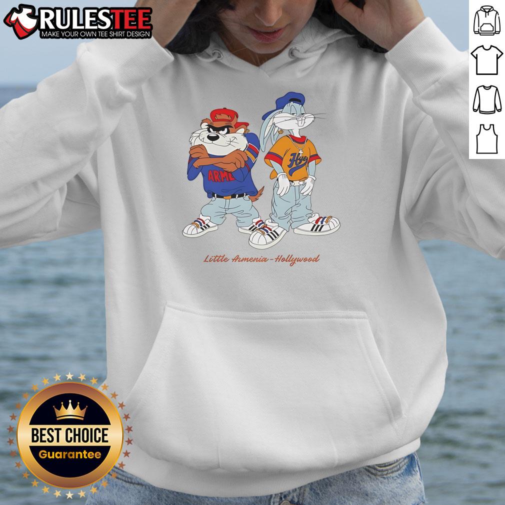 Top Bugs Bunny And Taz Little Armenia Hollywood Hoodie Alt Text: Top Bugs Bunny and Taz Little Armenia Hollywood Hoodie featuring iconic cartoon characters in vibrant colors.