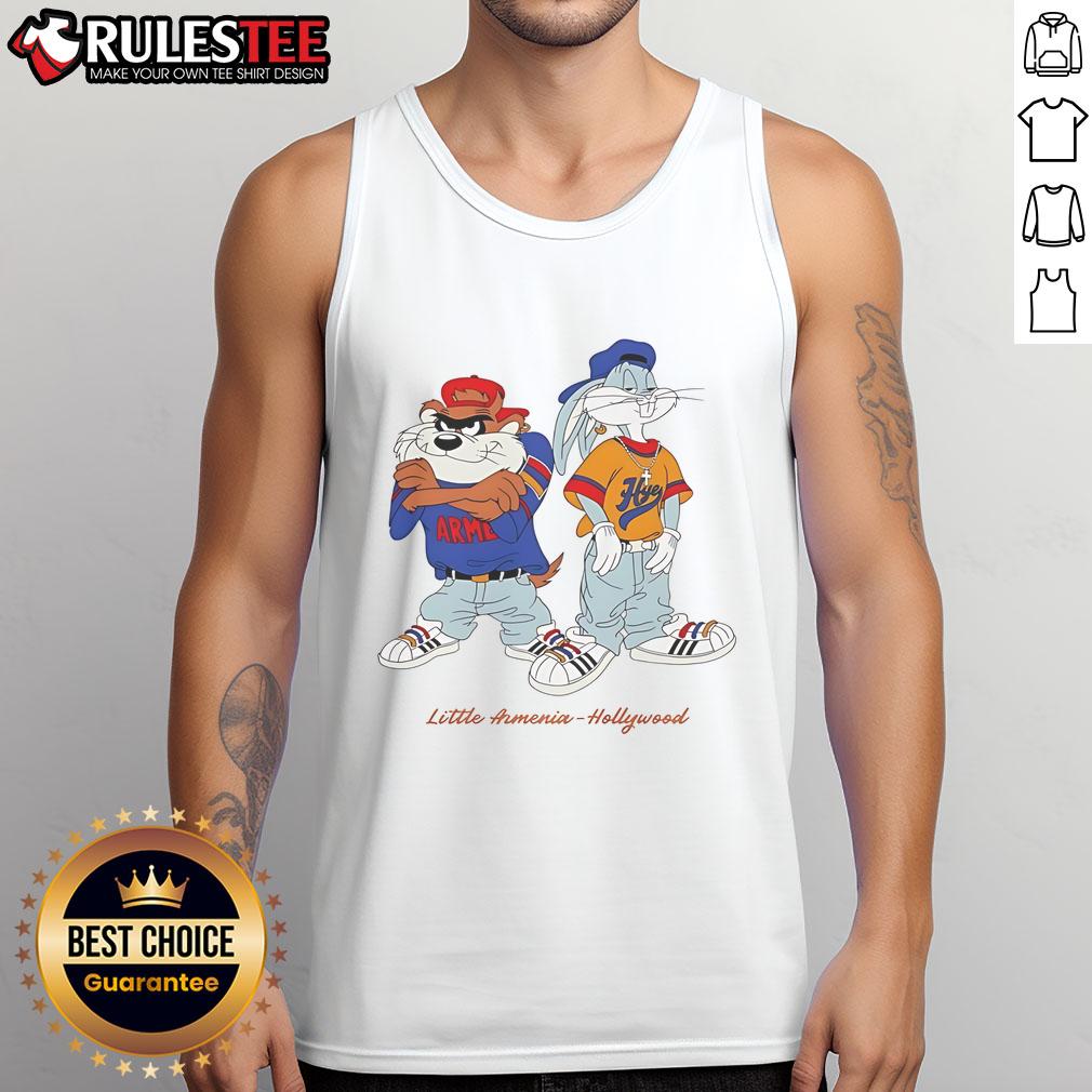 Top Bugs Bunny And Taz Little Armenia Hollywood Tank Top Top Bugs Bunny and Taz Little Armenia Hollywood tank top featuring iconic cartoon characters in vibrant colors.