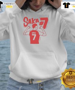 Stylish illustrated hoodie featuring Bukayo Saka, perfect for Arsenal fans seeking trendy sportswear.