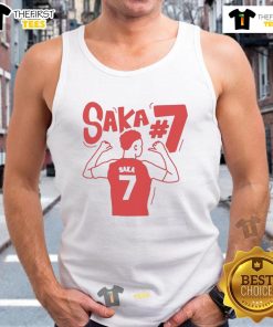 Illustrated tank top featuring Bukayo Saka, perfect for Arsenal fans and stylish sportswear enthusiasts.