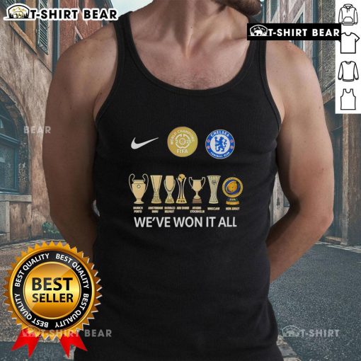 Top Chelsea FC FIFA Club World Cup Champions tank top featuring the slogan 'We've Won It All' in stylish design.