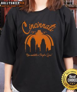 Top Cincinnati Now Available in Pumpkin Spice Ladies Tee - Stylish fall fashion for women in vibrant pumpkin color.