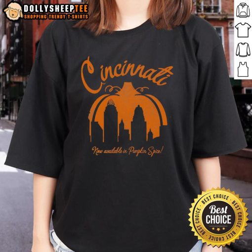 Top Cincinnati Now Available in Pumpkin Spice Ladies Tee - Stylish fall fashion for women in vibrant pumpkin color.