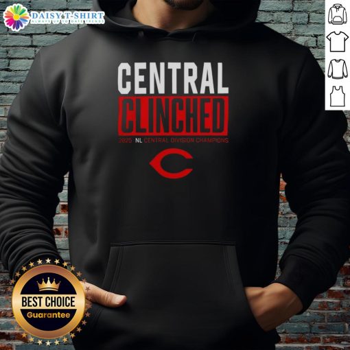 2025 Cincinnati Reds playoffs hoodie celebrating NL Central Division champions with bold team graphics.