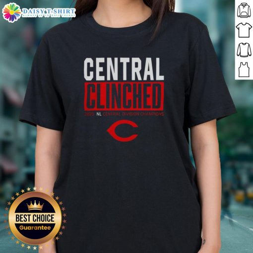 2025 Cincinnati Reds NL Central Division Champions Ladies Tee celebrating the team's playoff clinch.