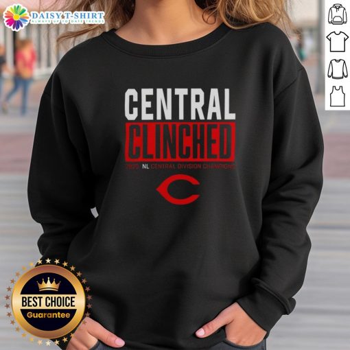 2025 Cincinnati Reds Playoffs Clinched NL Central Division Champions sweatshirt featuring team logo and bold design.