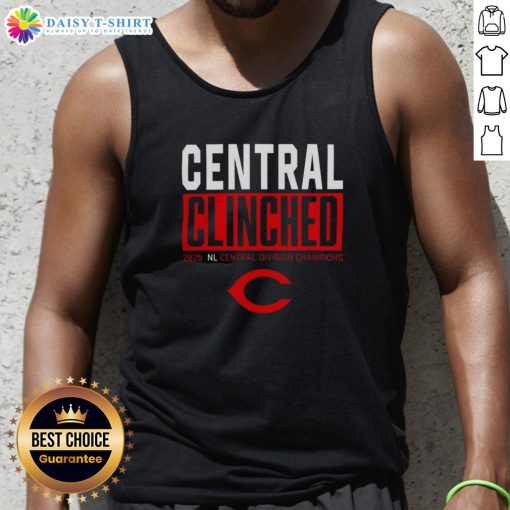 2025 Cincinnati Reds playoffs clinched NL Central Division champions tank top featuring team colors and logo.