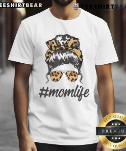 Stylish mom wearing 'Top Classy Mom Life' T-shirt with leopard pattern shades and a cool messy bun hairstyle.