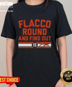 Top Cleveland Browns Joe Flacco Round and Find Out signature ladies tee in vibrant colors for stylish game day wear.