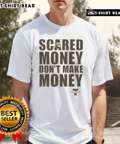 Top Coach T Scared Money Don't Make Money T-Shirt featuring bold graphic design and motivational message for entrepreneurs.