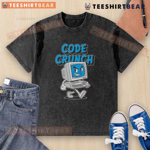 Top Code Crunch Computer Washed T-Shirt featuring a stylish design for tech enthusiasts and programmers.