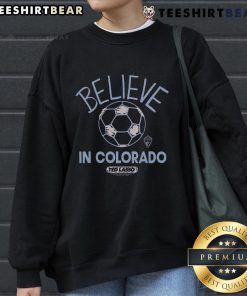 Top Colorado Rapids Homage MLS x Ted Lasso Believe sweatshirt featuring vibrant graphics and cozy design for fans.