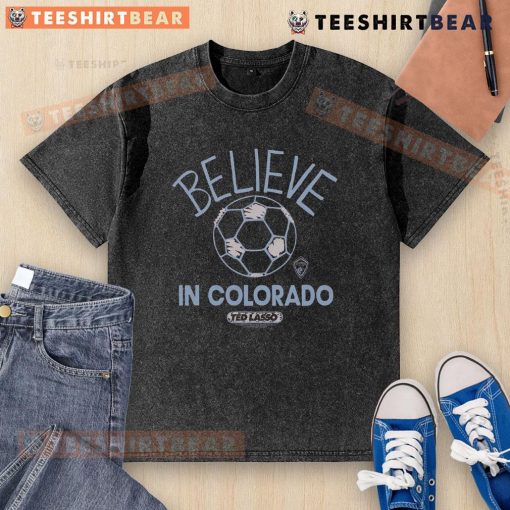 Top Colorado Rapids Homage MLS x Ted Lasso Believe washed t-shirt in vibrant colors, perfect for soccer fans.