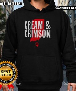 Alt Text: Top cream and crimson Indiana Hoosiers Hometown Pride hoodie displayed on a hanger, perfect for fans.