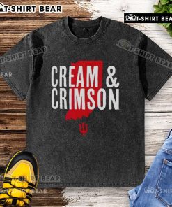 Alt Text: Top cream and crimson Indiana Hoosiers hometown pride washed t-shirt displayed on a wooden background.