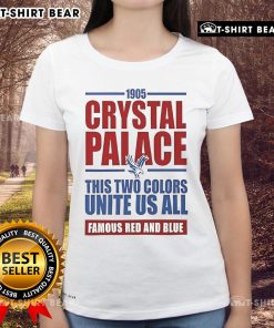 Top Crystal Palace Soccer EPL ladies tee in iconic red and blue colors, celebrating team spirit since 1905.