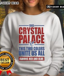 Top Crystal Palace Soccer EPL sweatshirt in iconic red and blue colors, celebrating team spirit since 1905.