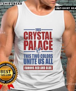 Alt Text: Top Crystal Palace Soccer EPL tank top in red and blue, celebrating team spirit since 1905.