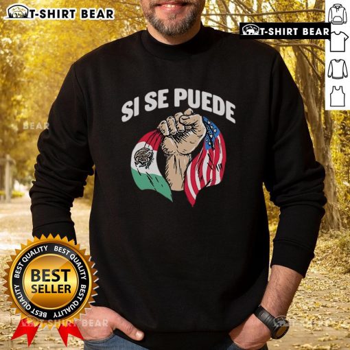 Top Deorro X Amigos Si Se Puede sweatshirt featuring Mexico and American flags, perfect for celebrating cultural pride.