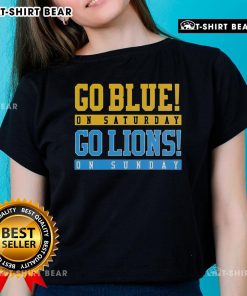 Top Detroit Lions football ladies tee in blue, perfect for game day support on Saturday and Sunday. Go Lions!