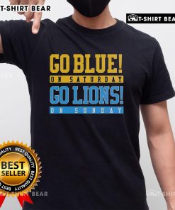 Top Detroit Lions Football 'Go Blue' T-Shirt for fans, showcasing team spirit for Saturday and Sunday games.