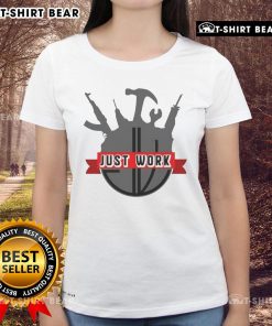 Top Do It With Dan Just Work logo on a ladies tee, showcasing a trendy design for womens casual wear.