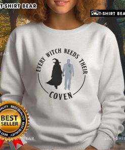 Cozy 'Top Every Witch Needs Their Coven' sweatshirt in black, perfect for fall and Halloween vibes, ideal for witches.