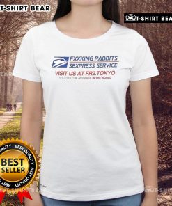 Top Fcking Rabbits Sexpress Service Ladies Tee featuring a playful rabbit graphic on a stylish women's t-shirt.