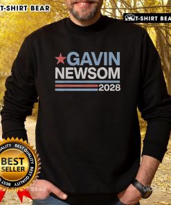 Top Gavin Newsom 2028 President sweatshirt featuring a bold design ideal for political supporters and fashion enthusiasts.