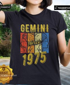 Top Gemini Since 1975 Retro Ladies Tee featuring vintage design and astrology theme for stylish Gemini women.