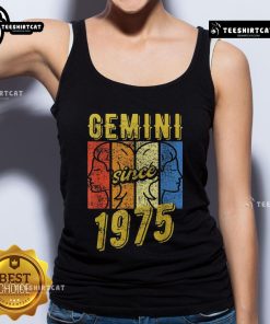Retro tank top featuring 'Top Gemini Since 1975' design, perfect for astrology enthusiasts and stylish summer wear.
