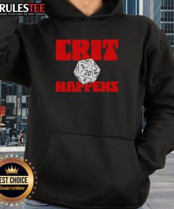 Top GenCon Crit Happens Hoodie featuring a fun gaming design, perfect for tabletop enthusiasts and convention goers.