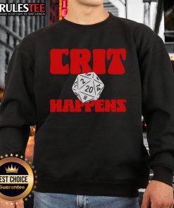 Cozy Top Gen Con Crit Happens Sweatshirt featuring a bold graphic, perfect for gamers and convention enthusiasts.