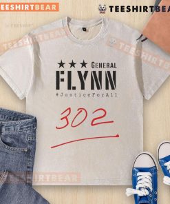 Top General Mike Flynn wears a Justice For All 302 washed t-shirt, showcasing patriotism and support for American values.