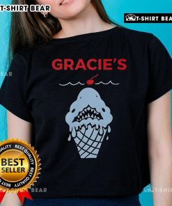 Top Gracie's Ice Cream Shark Ladies Tee featuring a playful shark graphic on a stylish women's t-shirt.