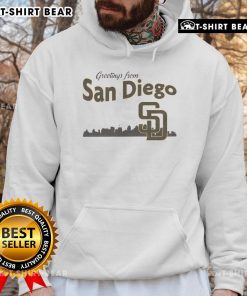 Top Greetings from San Diego Padres Skyline Hoodie featuring vibrant city skyline and team logo design.