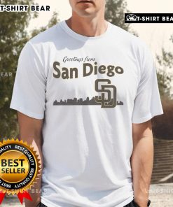 Alt Text: San Diego Padres Skyline T-Shirt featuring vibrant cityscape design and iconic team colors for fans.