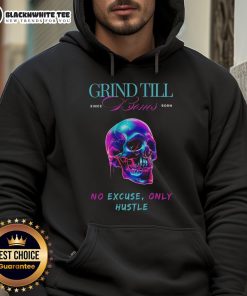 Alt Text: Black skull hoodie featuring 'Top Grind Till Bones' slogan, perfect for hustlers and fitness enthusiasts.